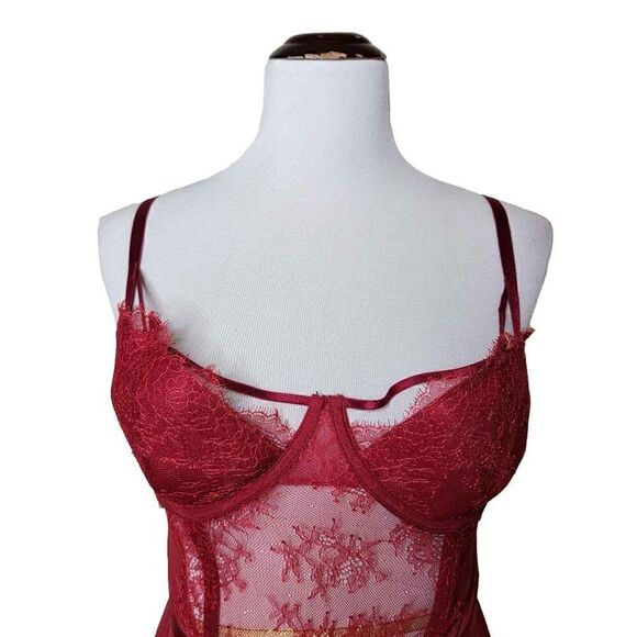 Victorias Secret Lace Sheer Underwire Corset Top With Garter Tabs 36D - Picture 2 of 15